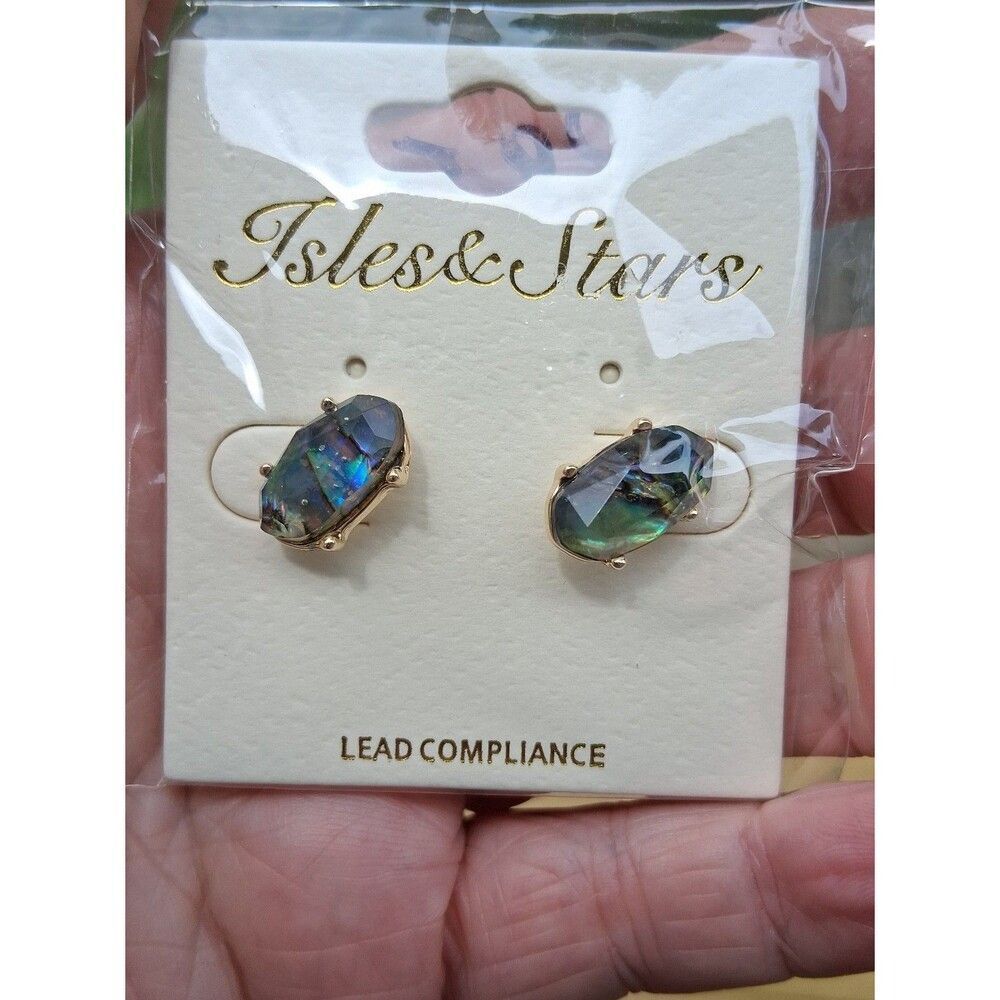 Abalone Post Earrings Gold & Green